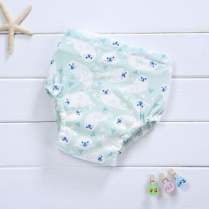 Korean 4-Layer Muslin Diaper Waterproof Reusable Cotton Training Pants for Newborn Blue sea lion