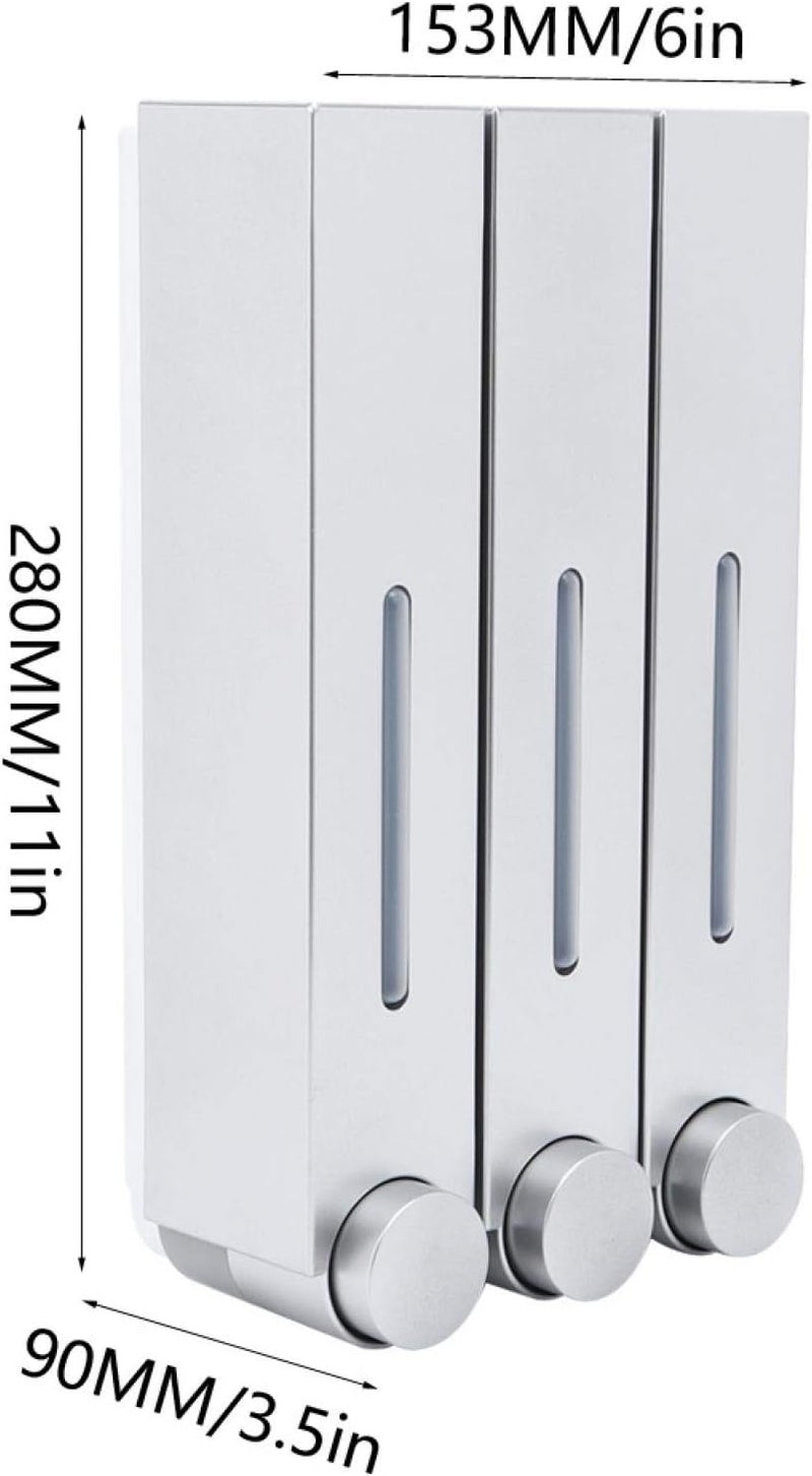 ويوبلز موزع صابون يدوي مثبت على الحائط، صندوق شامبو بثلاث حجرات لحمامات الفنادق (6028 فضي بثلاثة أكواب) - Image 4