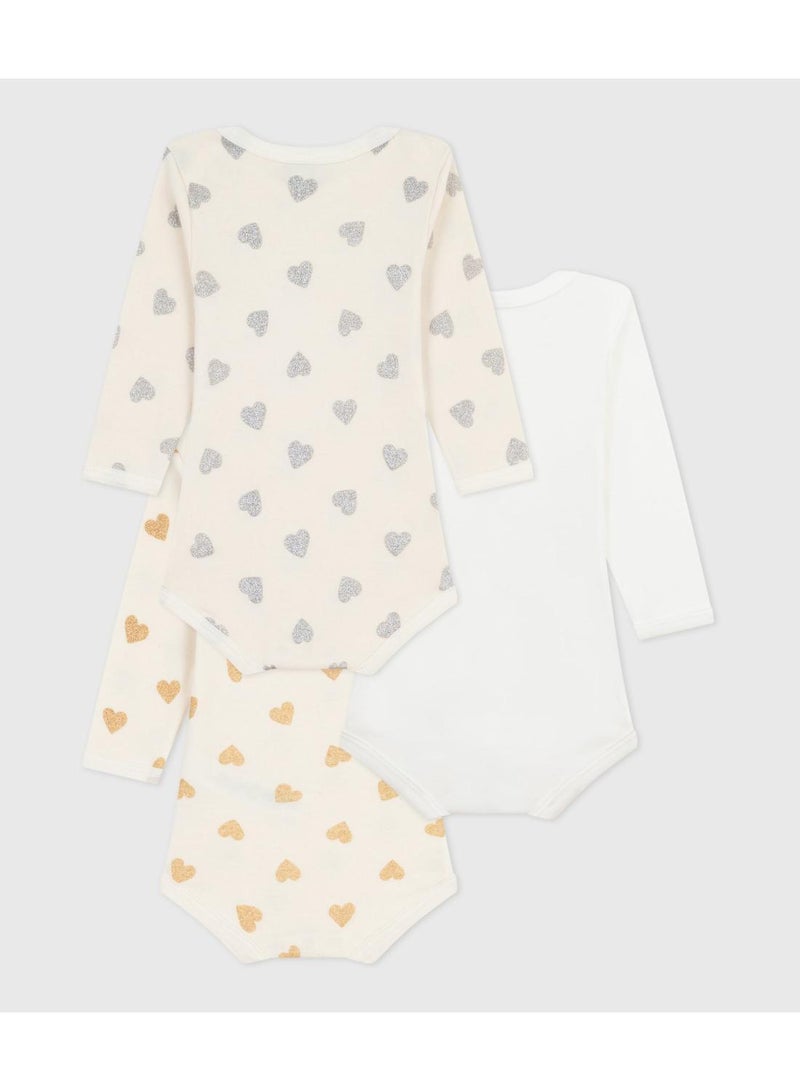 Petit Bateau Pack of babies' long-sleeved sequinned heart-print cotton bodies - Image 2