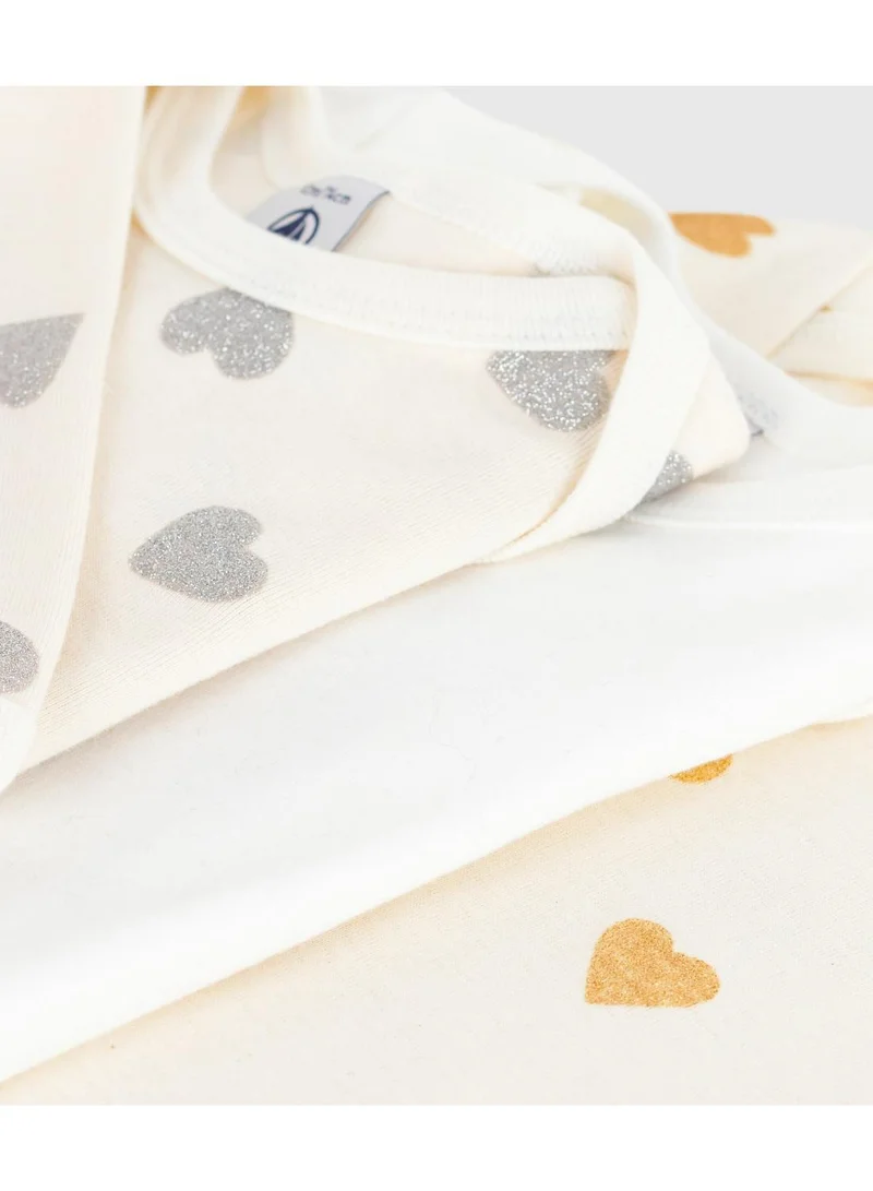 Petit Bateau Pack of babies' long-sleeved sequinned heart-print cotton bodies