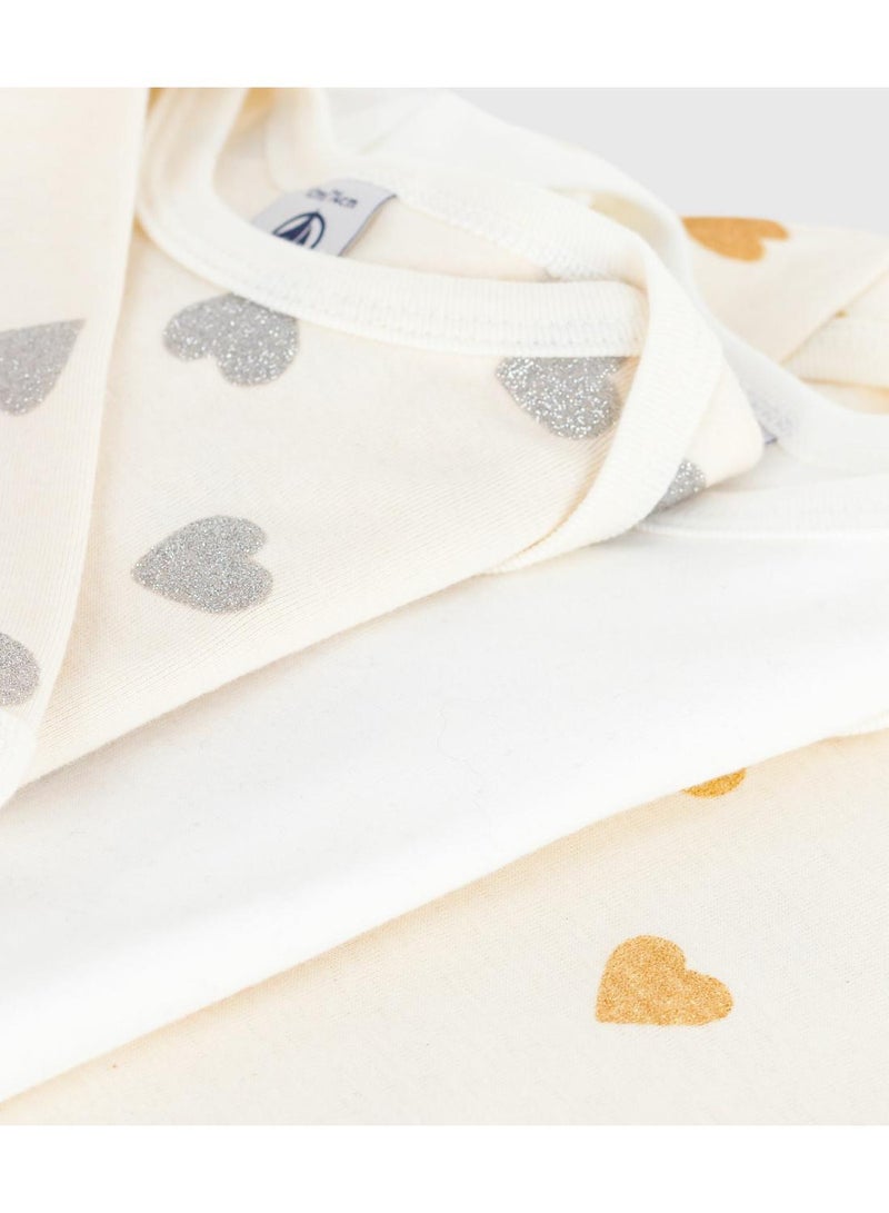 Petit Bateau Pack of babies' long-sleeved sequinned heart-print cotton bodies - Image 3