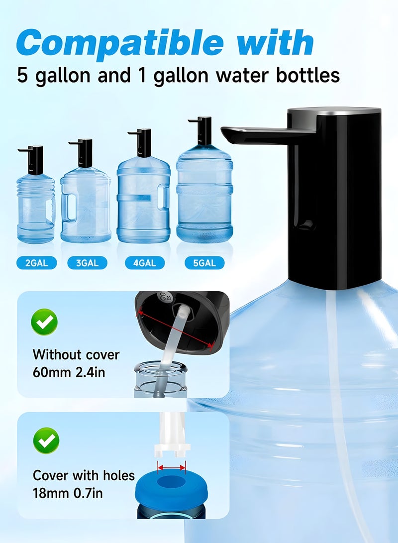 مساحة باردة مضخة توزيع مياه كهربائية قابلة لإعادة الشحن عبر منفذ USB بسعة 1200 مللي أمبير مع شاشة عرض رقمية، 4 أوضاع توزيع، حامل مكتبي، صنبور قابل للطي، مضخة إبريق مياه آمنة غذائياً للاستخدام المنزلي والمكتبي والتخييم (أسود) - Image 4