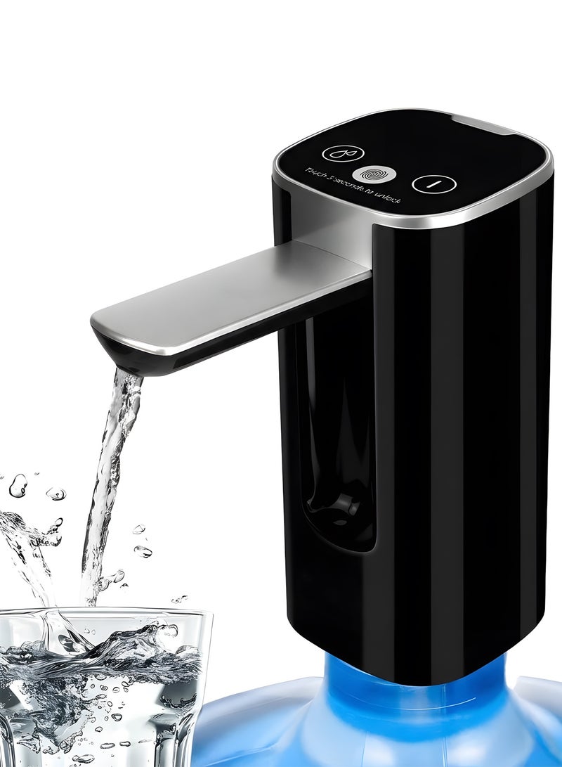 مساحة باردة مضخة توزيع مياه كهربائية قابلة لإعادة الشحن عبر منفذ USB بسعة 1200 مللي أمبير مع شاشة عرض رقمية، 4 أوضاع توزيع، حامل مكتبي، صنبور قابل للطي، مضخة إبريق مياه آمنة غذائياً للاستخدام المنزلي والمكتبي والتخييم (أسود) - Image 1