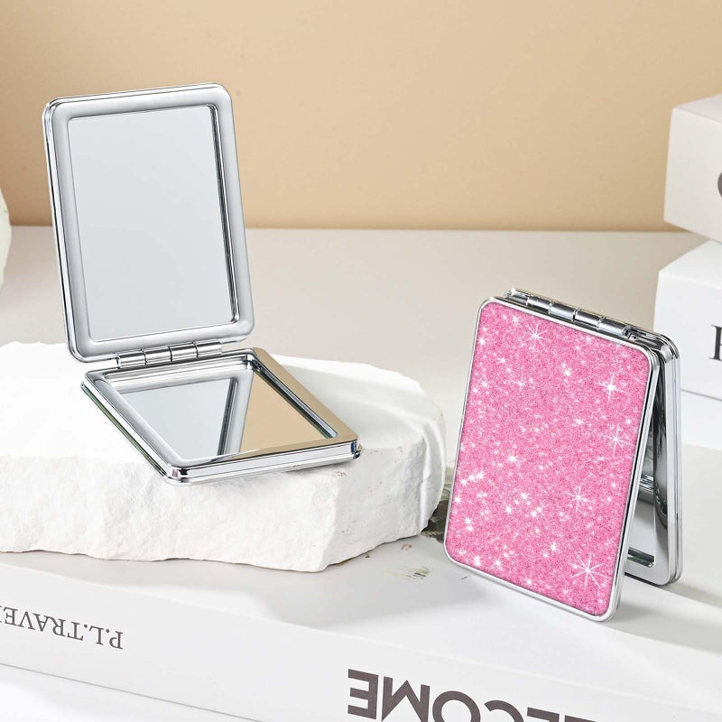 dcdcee Pocket Mirror, Small Travel Mirror with Magnification, Portable Double-Sided Magnifying Cosmetic Mirror for Daily (Glitter - 1) - Image 2