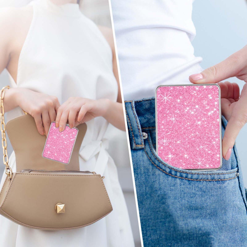 dcdcee Pocket Mirror, Small Travel Mirror with Magnification, Portable Double-Sided Magnifying Cosmetic Mirror for Daily (Glitter - 1) - Image 3