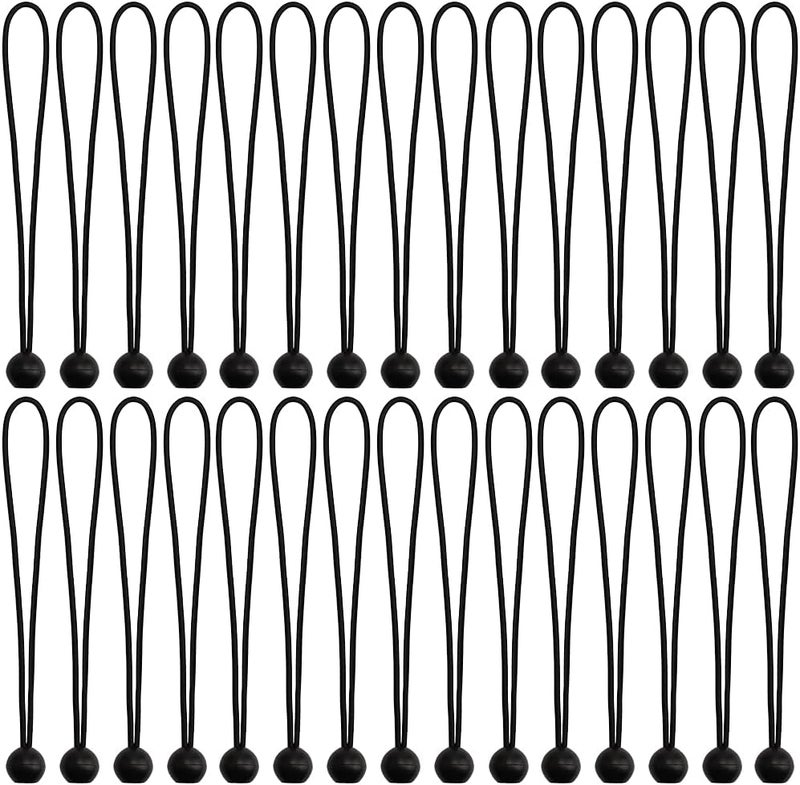 30 Pcs Bungee Cords with Balls 11 inch Black Ball Bungees Heavy Duty Tarp Bungee Cords Trap Weather Resistant Tie Down Strap for Camping, Tents, Cargo, Holding Wire and Hoses