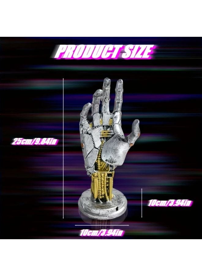 Silvery Cyberpunk Robotic Arm Headphone Stand 3 in 1 Game Controller Holder Desktop Decor - Image 3