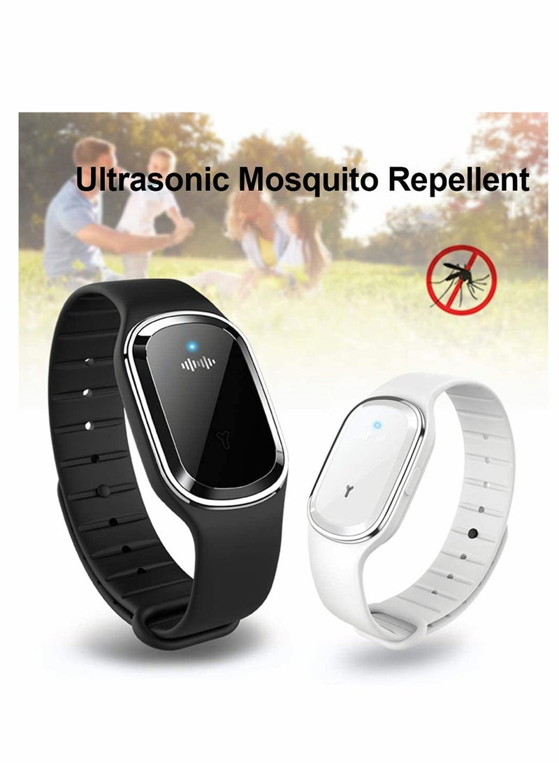 Ultrasonic Mosquito Repellent Bracelet, USB Rechargeable Waterproof Smart Anti-Mosquito Wristband for Indoor Outdoor Use, Portable Electronic Mosquito Repellent Device (Black) - Image 2
