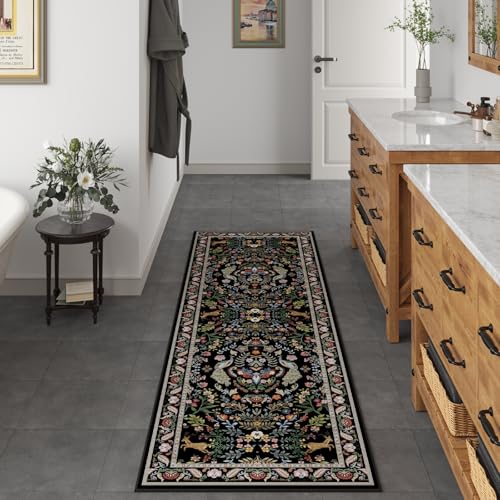 Rugcomf Runner Rug Washable Kitchen 2'6''x8' Rug for Entryway Indoor Floral Non-Slip Soft Carpet Runner for Hallways, Kitchen, Laundry, Bedroom, Bathroom (Vibrant Black) - Image 4