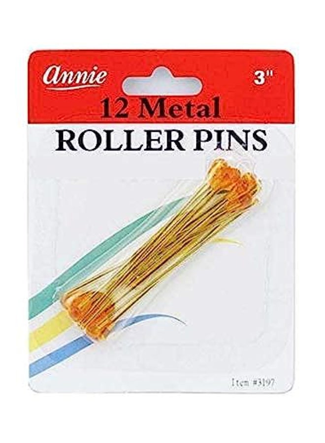 Annie Metal Roller Pins 3 Inch 12 Count Amber Steel Hair Roller Pins for Wire Mesh Rollers Foam Curlers Secure Hold for Overnight Sets Salon Home Styling - Image 1