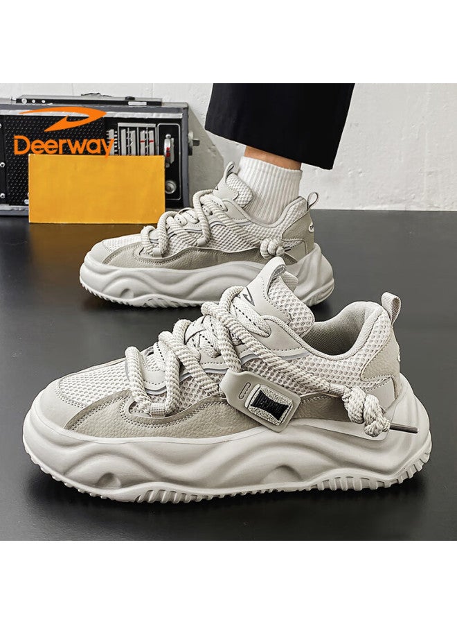 Deerway Dad Shoes For Men, Summer Men's Shoes, Breathable Thick-soled Height-increasing Sports Running Shoes, Coconut Gray, Size 42 - Image 2