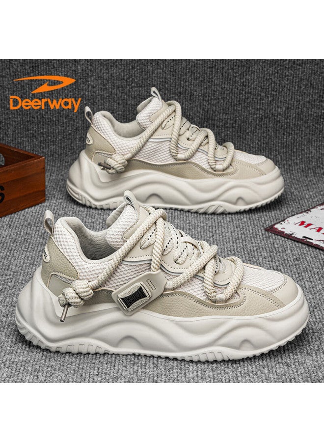 Deerway Dad Shoes For Men, Summer Men's Shoes, Breathable Thick-soled Height-increasing Sports Running Shoes, Coconut Gray, Size 42 - Image 1