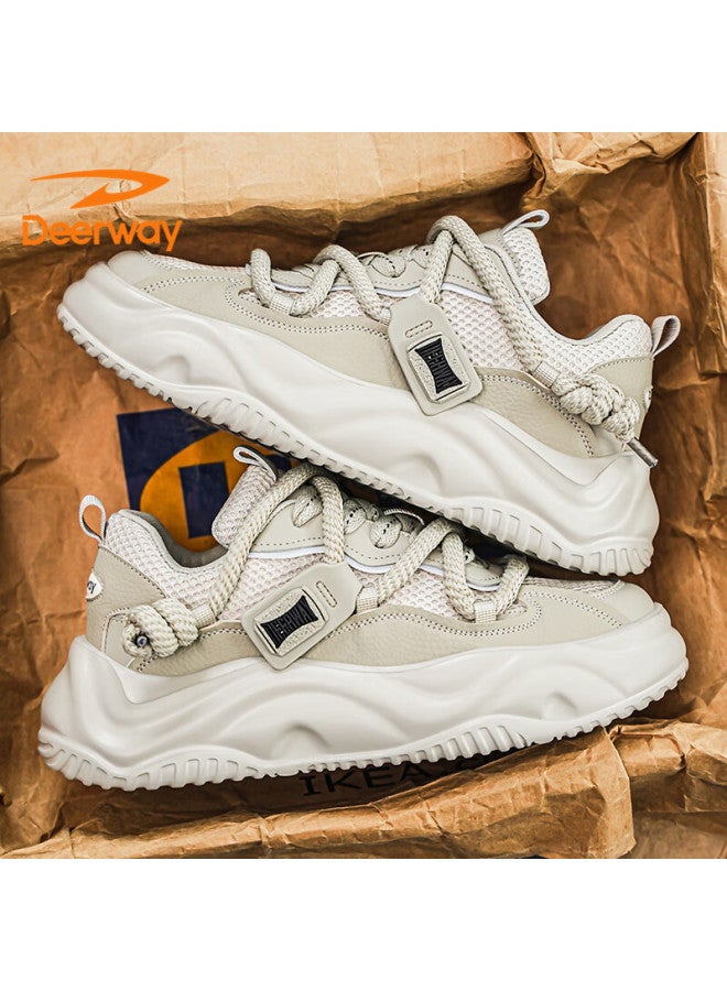 Deerway Dad Shoes For Men, Summer Men's Shoes, Breathable Thick-soled Height-increasing Sports Running Shoes, Coconut Gray, Size 42 - Image 3