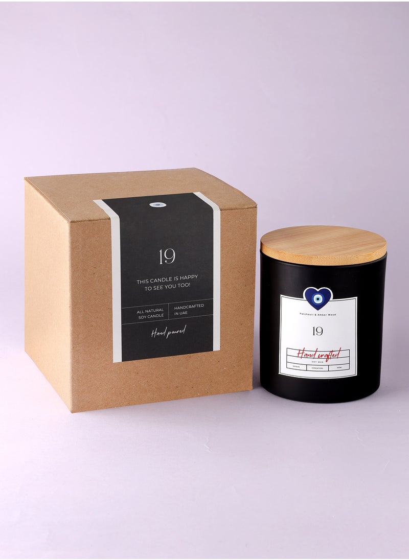 Generic - Amber Pachouli Soy Wax Scented Candle 200 ml , Wooden Wick, Aroma Hand Poured Natural Jar candle - Patchouli and Amber oud - Last longing frosted glass Jar candle with lid Home Decor - Image 1