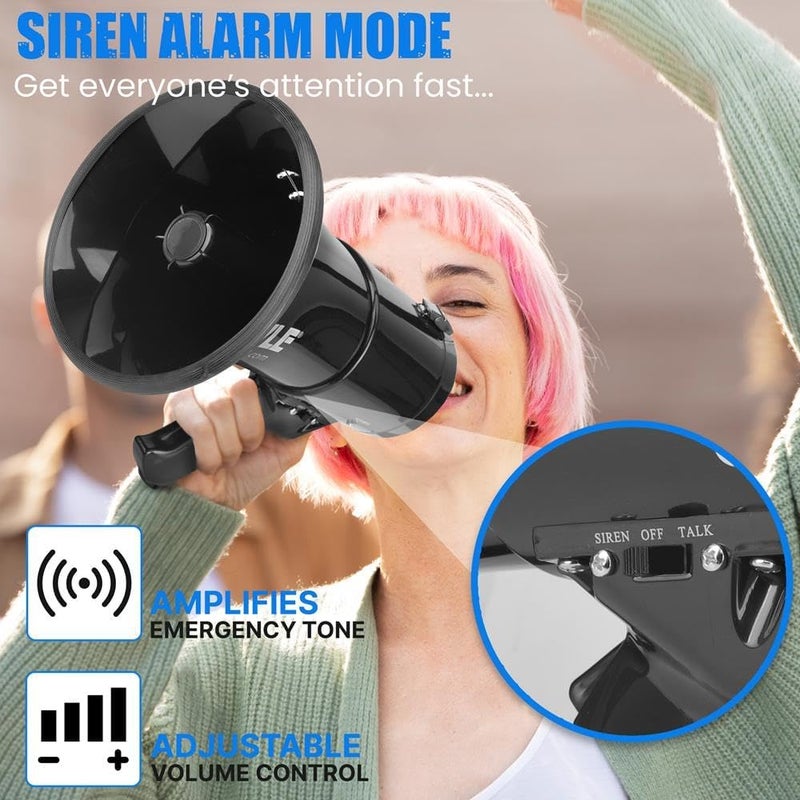 Pyle Megaphone Speaker PA Bullhorn with Built-in Siren - 50 Watts & Adjustable Volume - PMP53IN, Black - Image 4