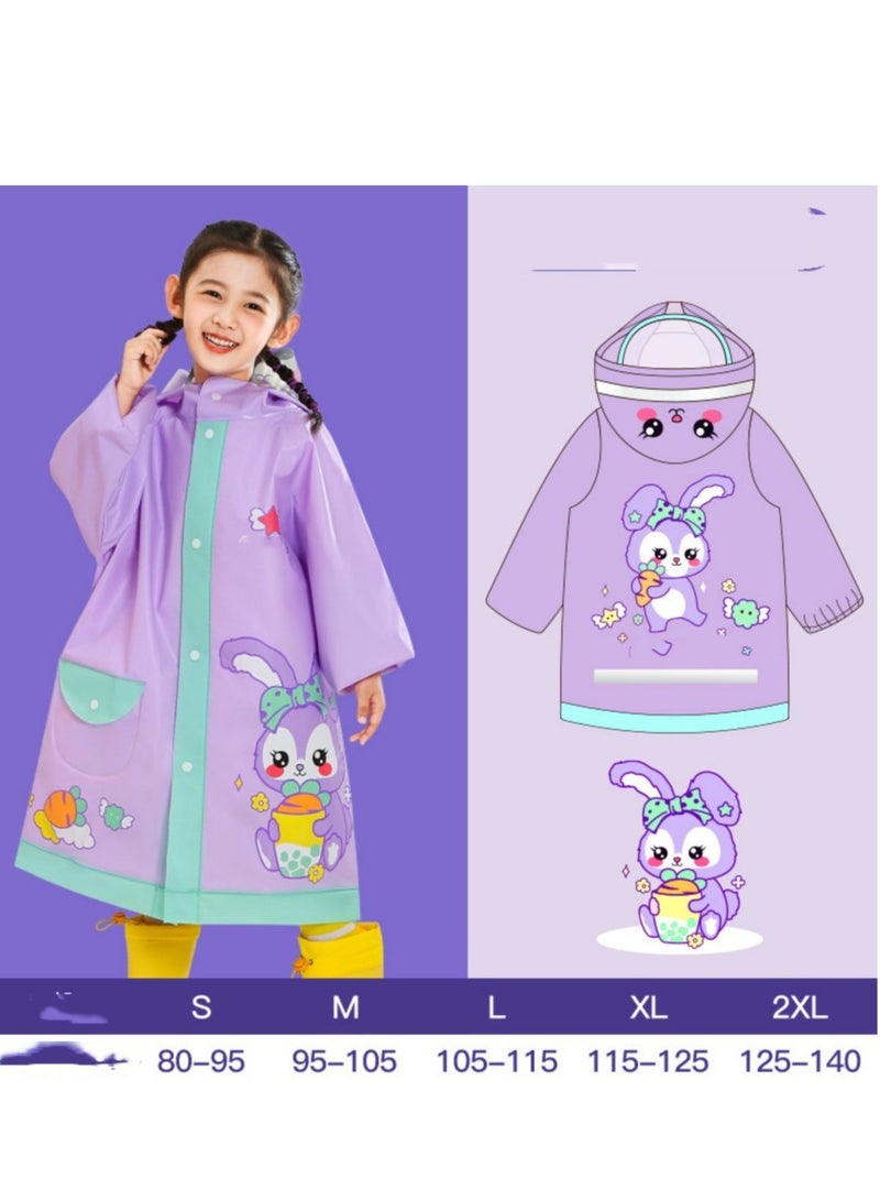 Loquat Children's Raincoat Waterproof Fashion Cartoon Schoolbag Bit Large Brim Transparent Poncho Purple 