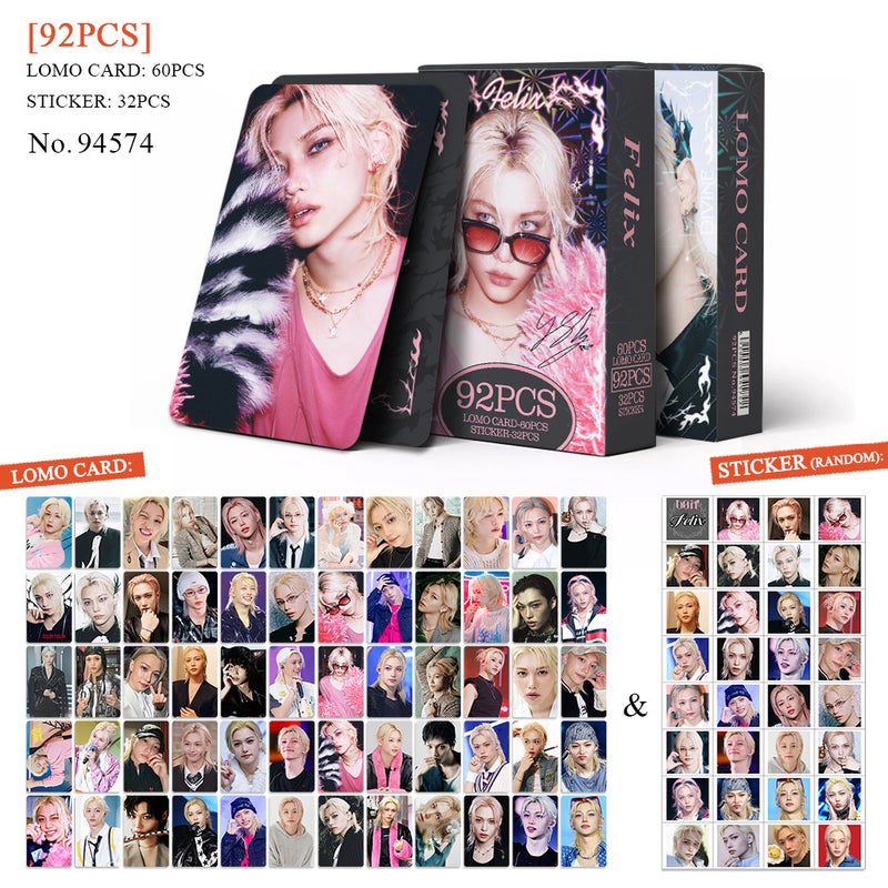 STRAYKIDS Lomocard & Sticker Set – 92PCS (60 Lomocards + 32 Random Stickers) | Aesthetic Photo Card Collection for Fans