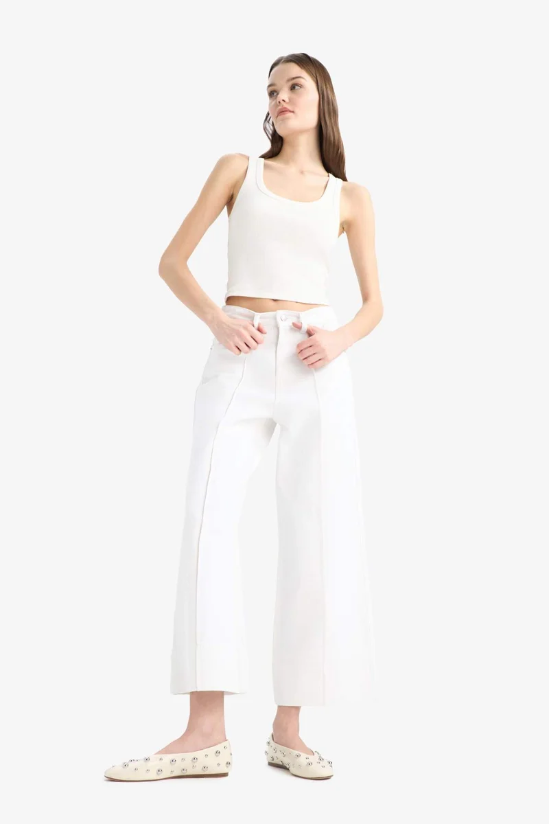 ديفاكتو Wide Leg High Waist Crop Fit Jeans