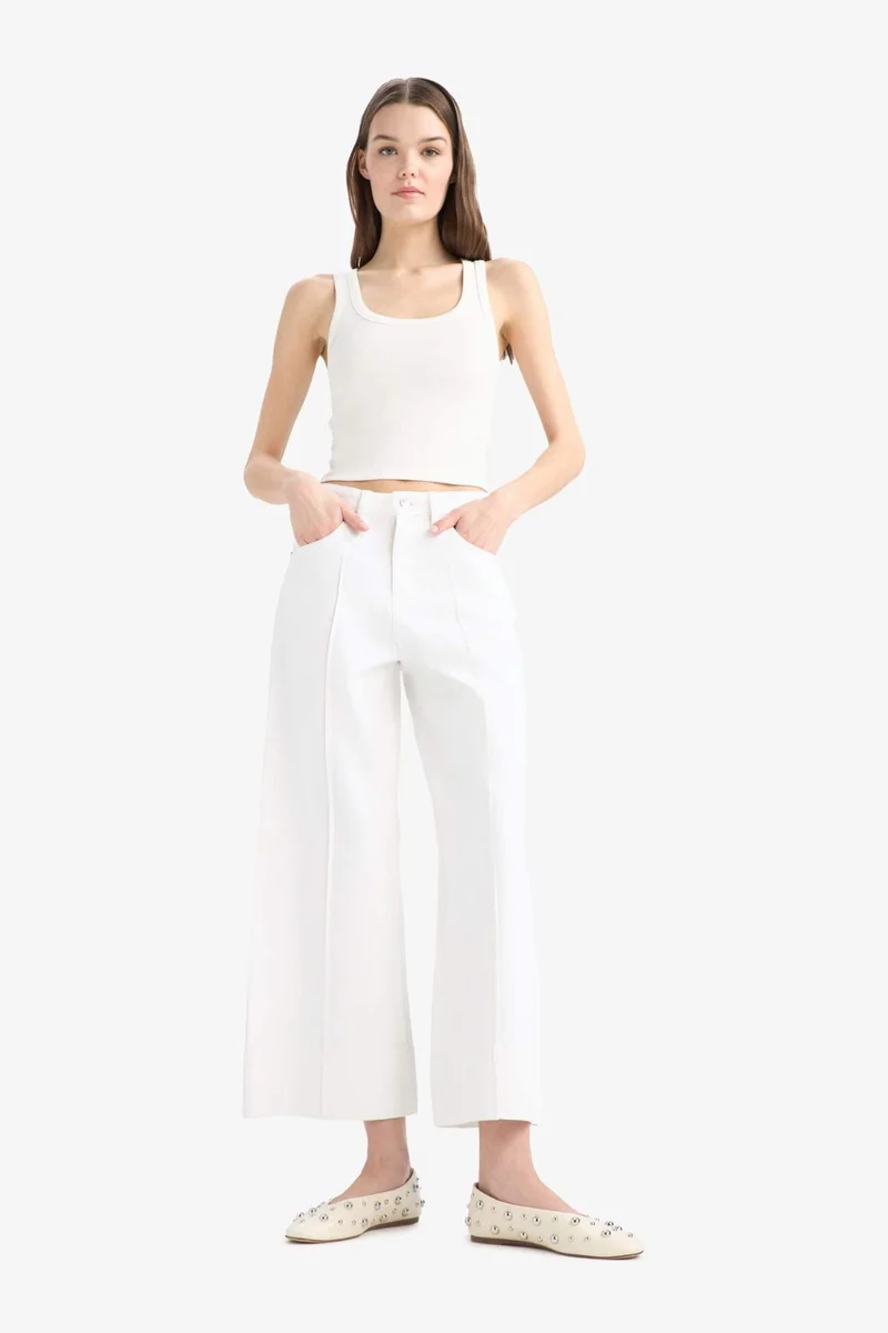 ديفاكتو Wide Leg High Waist Crop Fit Jeans