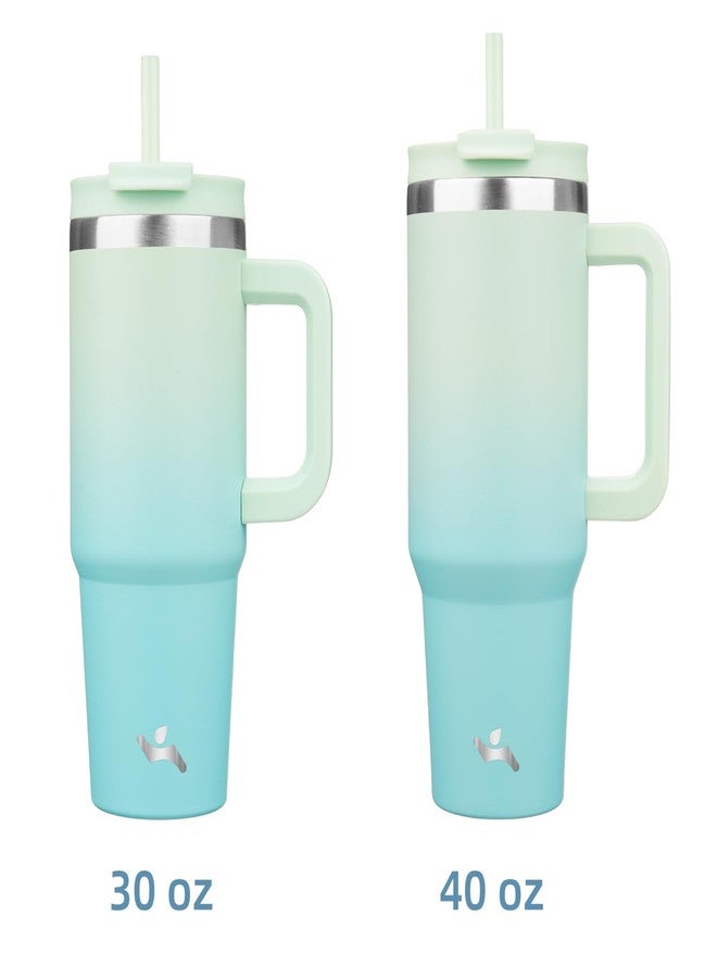 Konokyo 40 oz Tumbler with Handle and 2 Straws,2 in 1 Lid Insulated Water Bottle Stainless Steel Travel Coffee Mug,Mint - Image 3