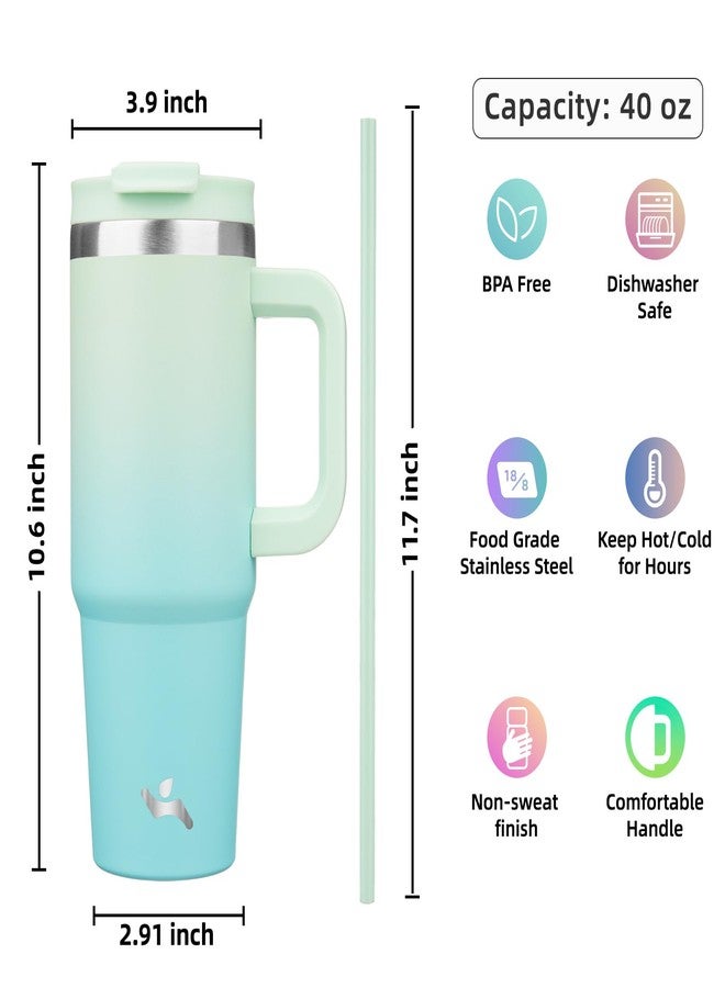 Konokyo 40 oz Tumbler with Handle and 2 Straws,2 in 1 Lid Insulated Water Bottle Stainless Steel Travel Coffee Mug,Mint - Image 4