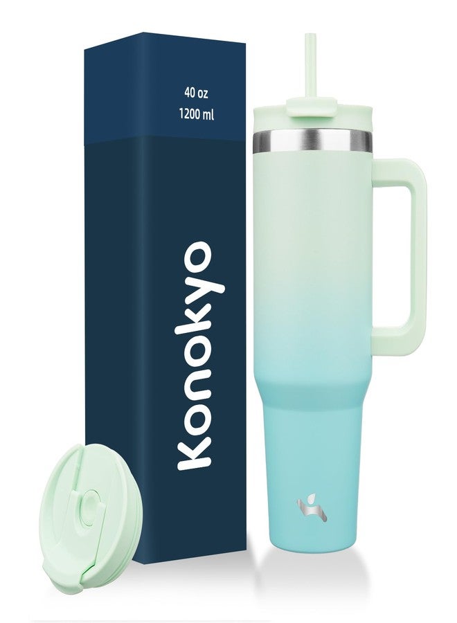 Konokyo 40 oz Tumbler with Handle and 2 Straws,2 in 1 Lid Insulated Water Bottle Stainless Steel Travel Coffee Mug,Mint - Image 1