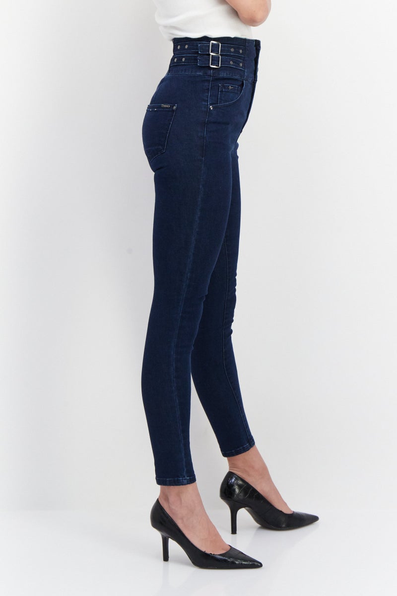 VERO MODA Women Slim Fit Washed Stretchable Denim Jeans, Blue - Image 4