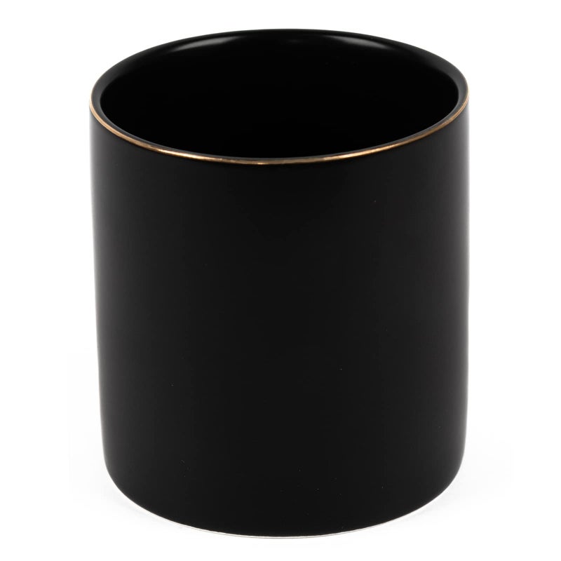 HANKOR Ceramic Pencil Holder for Desk - Cute Gold Trim Pen Aesthetic Makeup Brush Cup Holder Organizer for Desktop Storage Stationery Office Home Supplies, Black - Image 1