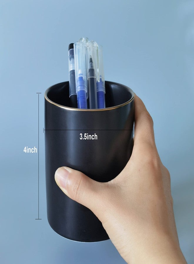 HANKOR Ceramic Pencil Holder for Desk - Cute Gold Trim Pen Aesthetic Makeup Brush Cup Holder Organizer for Desktop Storage Stationery Office Home Supplies, Black - Image 5