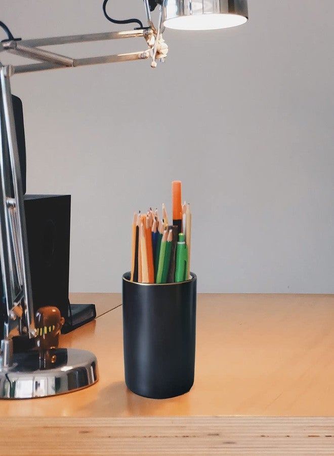 HANKOR Ceramic Pencil Holder for Desk - Cute Gold Trim Pen Aesthetic Makeup Brush Cup Holder Organizer for Desktop Storage Stationery Office Home Supplies, Black - Image 4