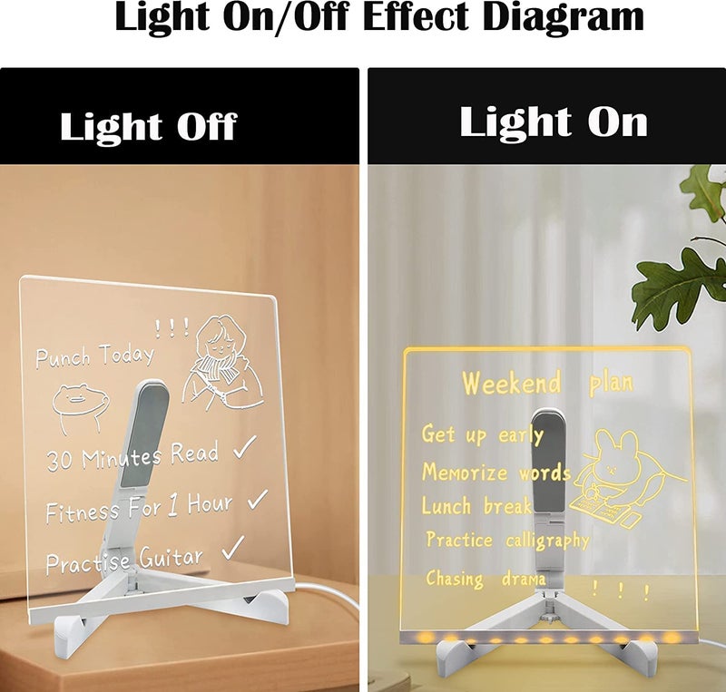 BAREPEPE 3D Acrylic Writing Board with Pen & Light, LED, Rewritable Acrylic Message board with stand, Dry Erase Board with 14 Pen for Note/Message/Memo for Home, Offices(20cm X 20cm Medium) - Image 2