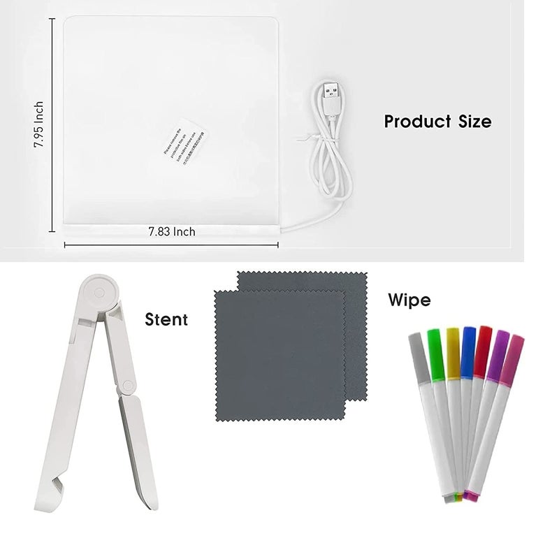 BAREPEPE 3D Acrylic Writing Board with Pen & Light, LED, Rewritable Acrylic Message board with stand, Dry Erase Board with 14 Pen for Note/Message/Memo for Home, Offices(20cm X 20cm Medium) - Image 5