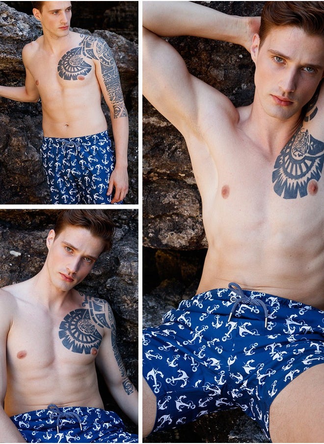 Anemoss - Anchors Men Swim Shorts with Elastic Drawstring Waistband Medium - Image 1