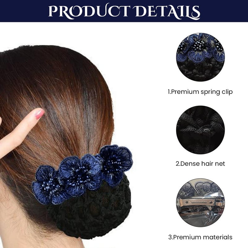 M'AYCREATE ® Hair Snood Net, Flower Bun Accessories For Women, Clip Net For Bun, Mesh Maker, Knit Cover Hairnet For Daily, Work, Dancer, Nurse, Multi - Image 3