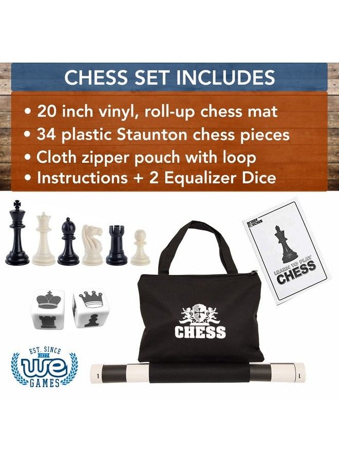 WE Games Best Of Travel Chess Sets Chess Board Is Tournament Style Roll Up 20 Inches 34 Chess Pieces Portable Chess Set Bag Includes Equalizer Dice & How To Play Chess Instructions Booklet  - Image 5