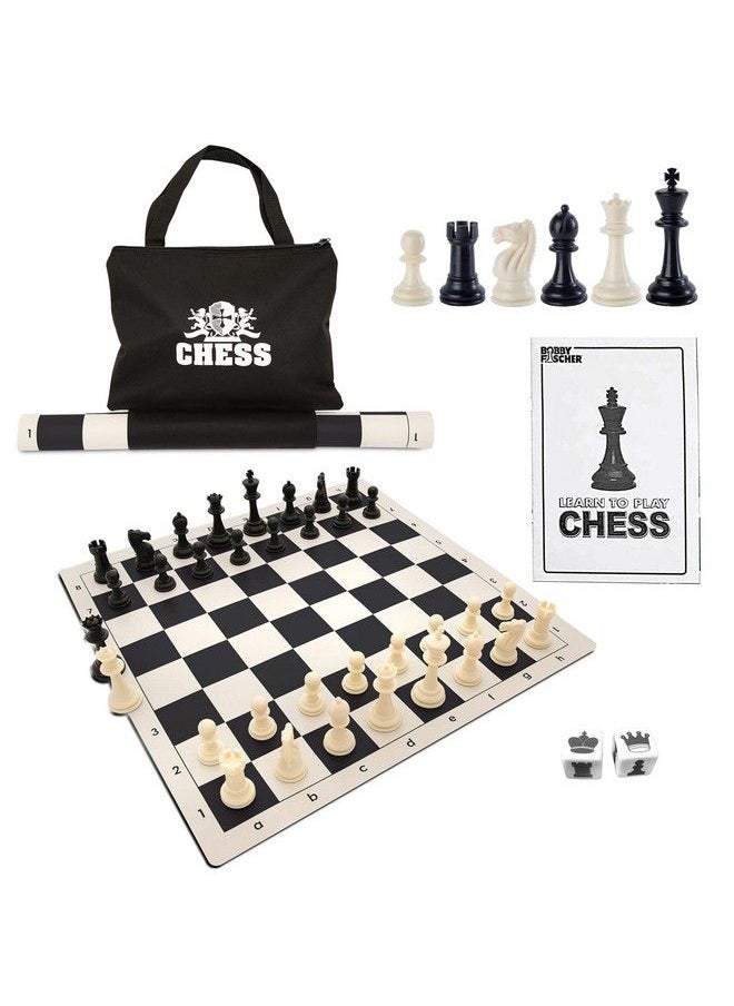 WE Games Best Of Travel Chess Sets Chess Board Is Tournament Style Roll Up 20 Inches 34 Chess Pieces Portable Chess Set Bag Includes Equalizer Dice & How To Play Chess Instructions Booklet  - Image 2