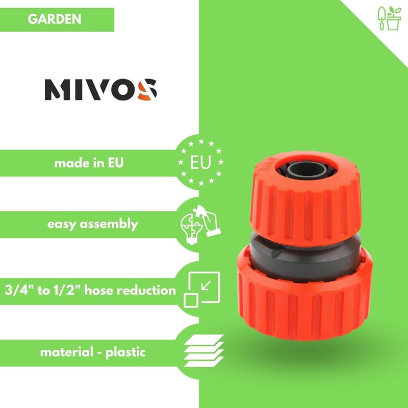 MIVOS موصل خرطوم 1/2 بوصة إلى 3/4 بوصة - تخفيض خرطوم الحديقة - مصلح خرطوم المياه - موصل خرطوم 1/2 بوصة (13 مم) × 3/4 بوصة (19 مم) - مصنوع في الاتحاد الأوروبي - Image 2