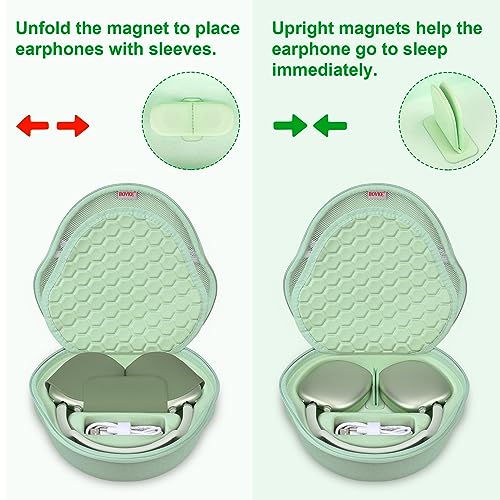 BOVKE Hard Carrying Case with Sleep Mode for Apple AirPods Max Wireless Over-Ear Headphones, AirPods Max Protective Portable Storage Bag with Mesh Pocket for Headphone Accessories, Green - Image 3