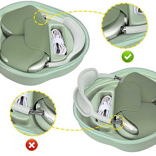 BOVKE Hard Carrying Case with Sleep Mode for Apple AirPods Max Wireless Over-Ear Headphones, AirPods Max Protective Portable Storage Bag with Mesh Pocket for Headphone Accessories, Green - Image 4