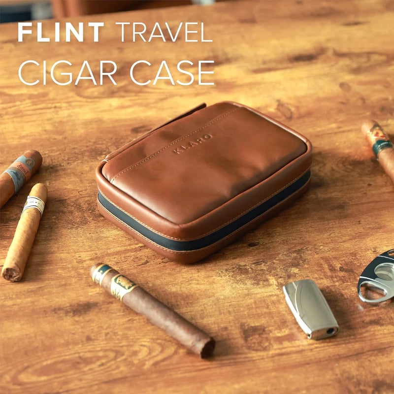 CASE ELEGANCE Klaro Travel Leather Cigar Case, 5 Cigar Storage, 2 Accessory Pockets, Humidification Pocket, Internal Hard-Shell Protection - Brown - Image 2
