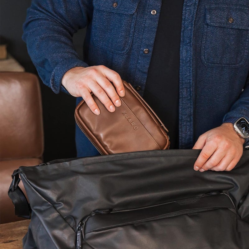 CASE ELEGANCE Klaro Travel Leather Cigar Case, 5 Cigar Storage, 2 Accessory Pockets, Humidification Pocket, Internal Hard-Shell Protection - Brown - Image 5