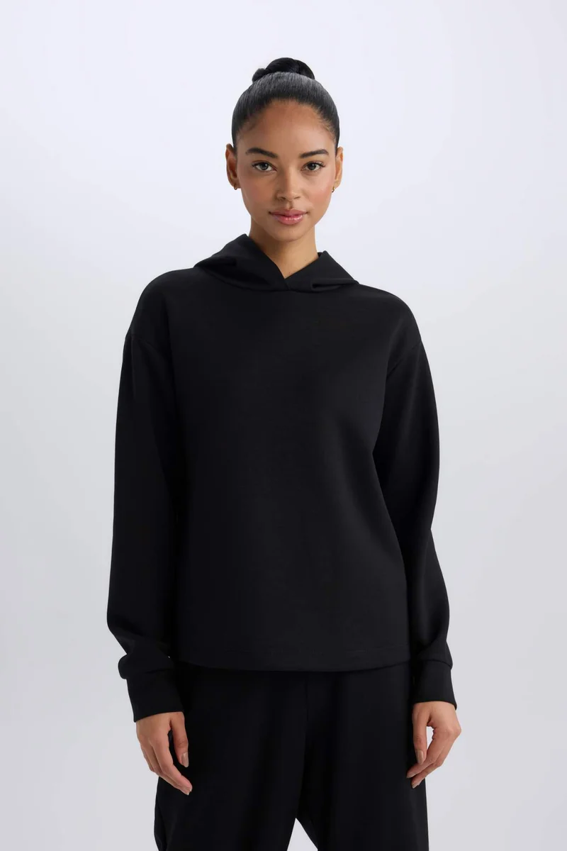 Defacto  DeFactoFit Standard Fit Hooded Scuba Fabric Sports Sweatshirt for Women | Best Price UAE