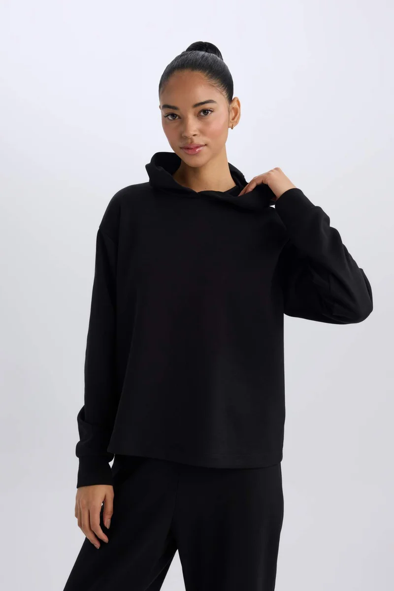 Defacto  DeFactoFit Standard Fit Hooded Scuba Fabric Sports Sweatshirt for Women | Best Price UAE
