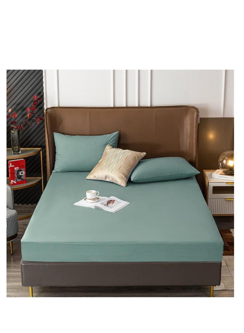 Waterproof 3 Pcs Bedsheet set 200*200+30cmSoft Washed Cotton Fitted Sheet Bottom Bed Sheets King Size Bedspread Solid