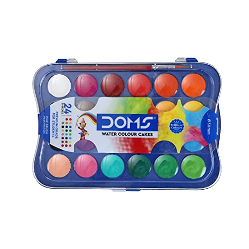 Doms 24 Shades 30mm Water Colour Cakes | Easy to Use Palette Lid | Organic Rich Colour Pigments | Free Brush Inside | Non-Toxic & Safe for Kids | Pack of 1 - Image 1