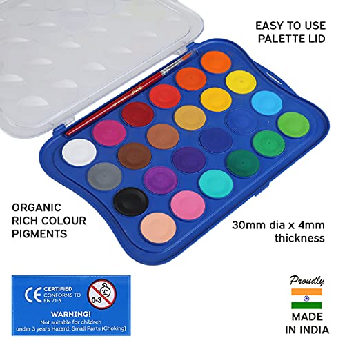 Doms 24 Shades 30mm Water Colour Cakes | Easy to Use Palette Lid | Organic Rich Colour Pigments | Free Brush Inside | Non-Toxic & Safe for Kids | Pack of 1 - Image 3