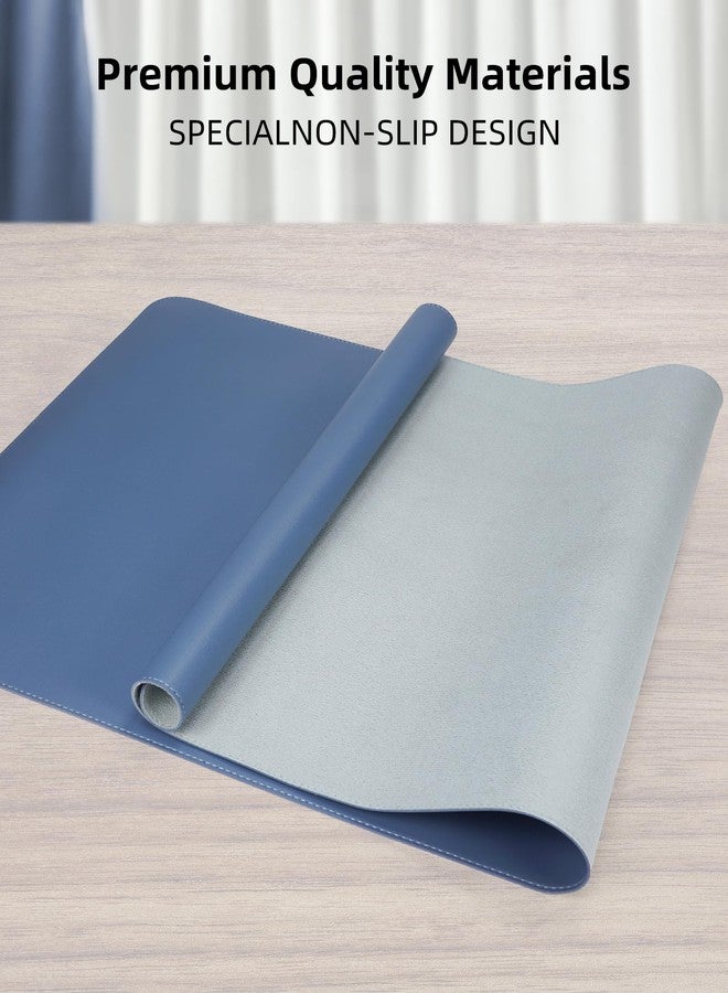 AFIING Leather Desk Pad Protector,Desk Mat,Large Mouse Pad, Non-Slip Desk Pad, Waterproof PU Leather Desk Blotter Mat, Desk Cover for Office and Home (Grey Blue, 36" x 17") - Image 2