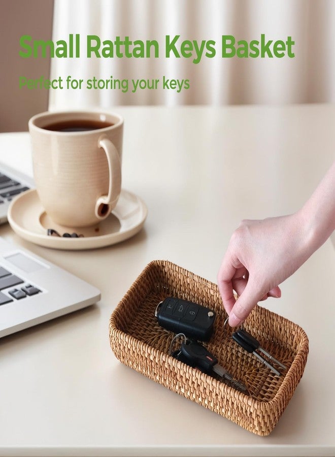 S310 Rattan Serving Tray, Rectangular Wicker Tray, Natural Wicker Decorative Serving Baskets for Keychain, Woven Coffee Tray Decorative Trays for Remote Control - Image 5