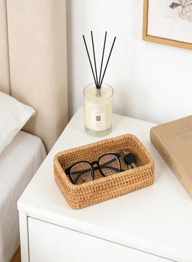 S310 Rattan Serving Tray, Rectangular Wicker Tray, Natural Wicker Decorative Serving Baskets for Keychain, Woven Coffee Tray Decorative Trays for Remote Control - Image 2