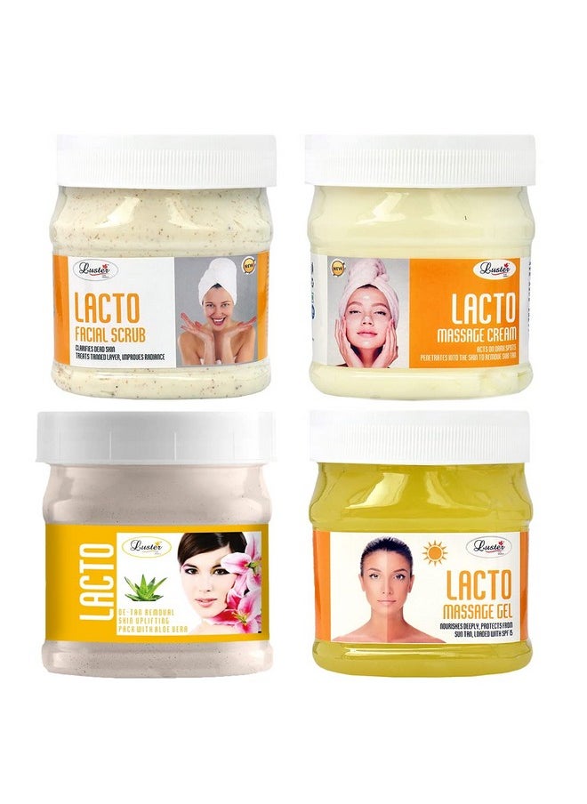 LUSTER - Lacto Anti Tan Customized Facial Kit Removes Sun Tan & Dark Spot Scrub Massage Cream Massage Gel Face Pack Paraben Free 500 Ml (Pack Of 4). - Image 1